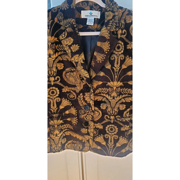 Vintage Erin London Brocade Blazer Gold Black Floral Tapestry Jacket Small - Picture 2 of 9